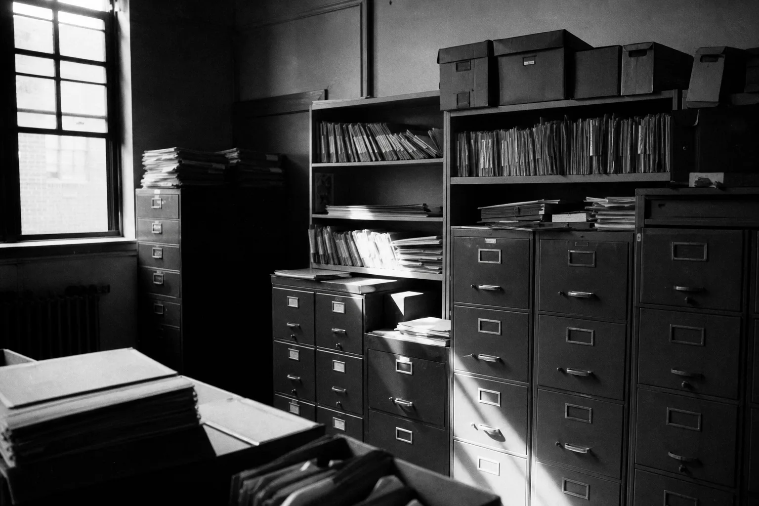 Archival filing room, records everywhere